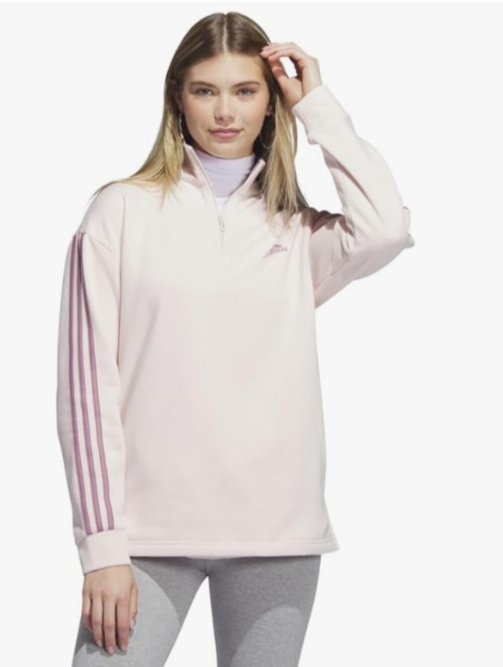 NWT adidas Pale Pink Half-Zip Sweatshirt with Logo XL